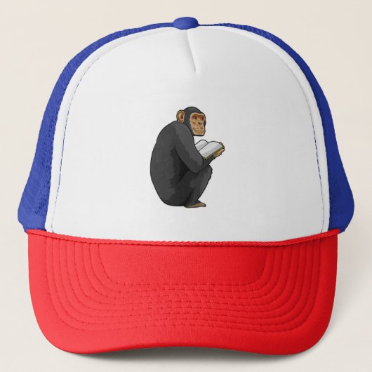 Monkey als Nerd met Boek Trucker Pet (Voorkant)