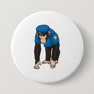 Monkey als politieagent met uniform ronde button 7,6 cm