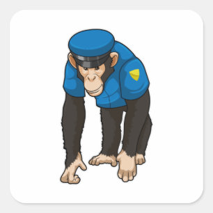 Monkey als politieagent met uniform vierkante sticker