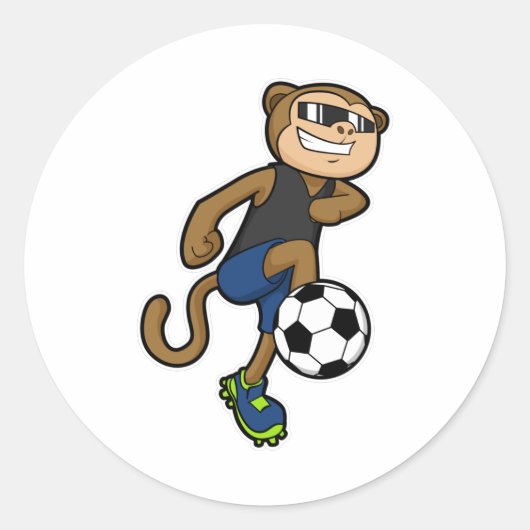 Monkey als voetballer bij Soccer Ronde Sticker (Voorkant)