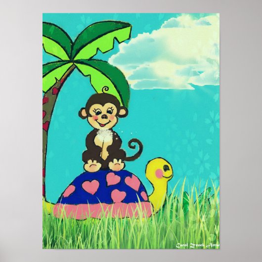 Monkey and Turtle Poster door Carol Zeock (Voorkant)