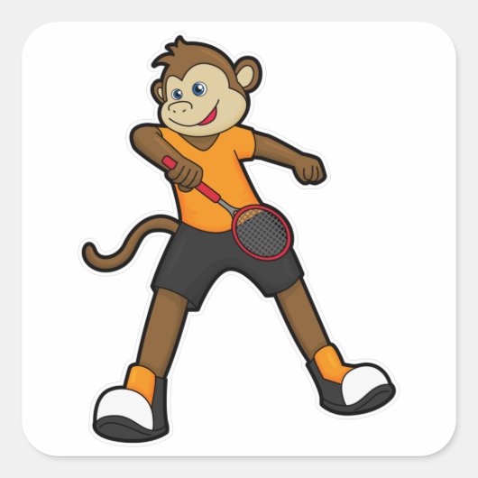 Monkey as Tennis player with Tennis racket Vierkante Sticker (Voorkant)