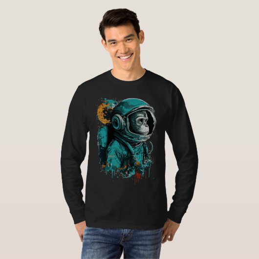 Monkey Astronaut Outer Space Explorer Science Stud T-shirt (Voorkant volledig)
