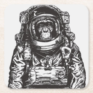 Monkey Astronaut Vierkante Kartonnen Onderzetter