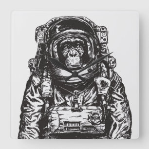 Monkey Astronaut Vierkante Klok