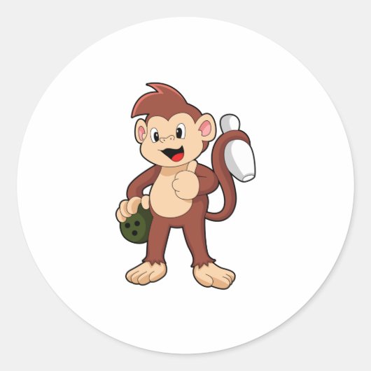 Monkey at Bowling with Bowling Ronde Sticker (Voorkant)