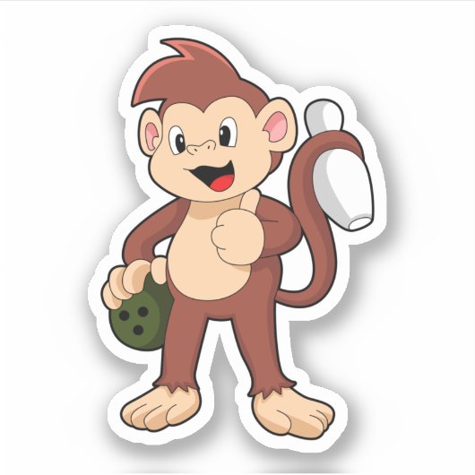 Monkey at Bowling with Bowling Sticker (Voorkant)