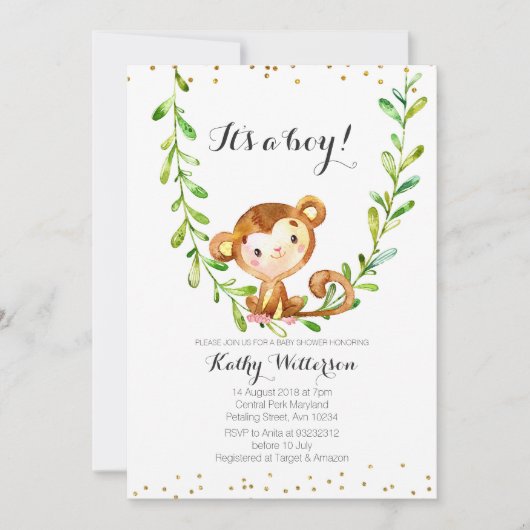 Monkey Baby Boy Shower Invitation (Devant)