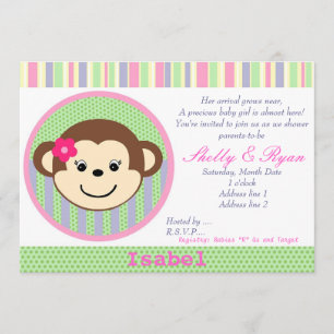 Monkey Baby Girl Shower Kaart