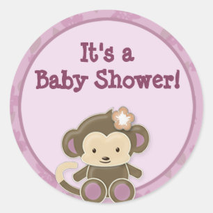 Monkey Baby shower blanco etiketten/zegels CJ-O #0 Ronde Sticker
