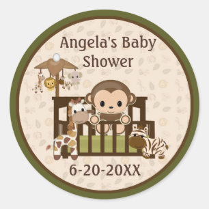 Monkey Baby shower blanco etiketten/zegels NALI NJ Ronde Sticker