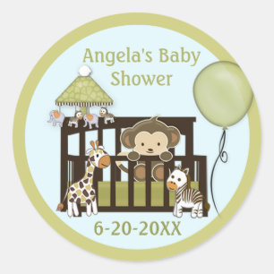 Monkey Baby shower blanco labels/zegels CA-Blue #0 Ronde Sticker
