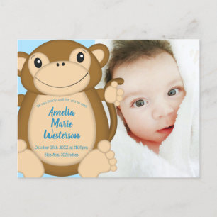 Monkey Baby shower Blue Briefkaart