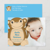 Monkey Baby shower Blue Briefkaart (Voorkant / Achterkant)