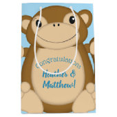 Monkey Baby shower Blue Medium Cadeauzakje (Voorkant)