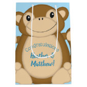 Monkey Baby shower Blue Medium Cadeauzakje (Achterkant)