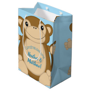 Monkey Baby shower Blue Medium Cadeauzakje