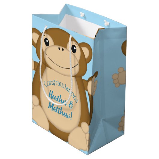 Monkey Baby shower Blue Medium Cadeauzakje (Achterkant Gekanteld)