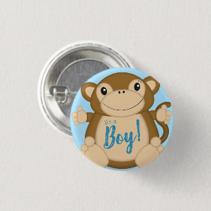 Monkey Baby shower Blue Ronde Button 3,2 Cm