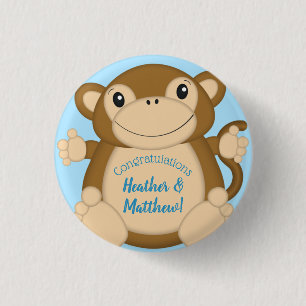 Monkey Baby shower Blue Ronde Button 3,2 Cm