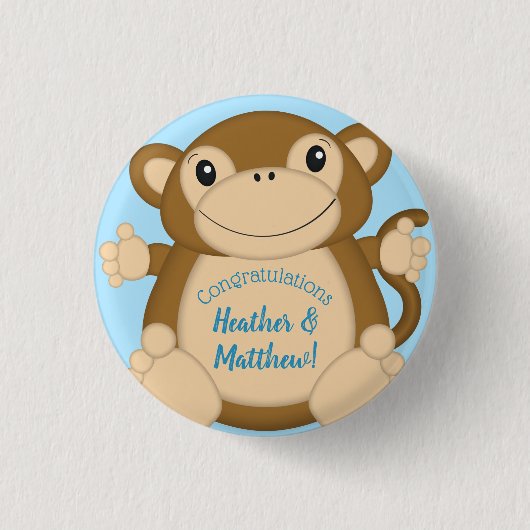 Monkey Baby shower Blue Ronde Button 3,2 Cm (Voorkant)