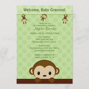 MONKEY Baby shower Calls Polka Dot GREEN MPP3 Kaart