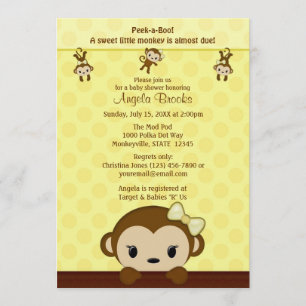 MONKEY Baby shower Calls Polka YELLOW GIRL Kaart
