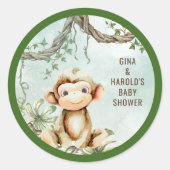 Monkey Baby shower Classic Ronde Sticker (Voorkant)