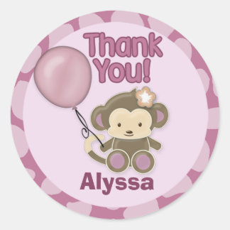 Monkey Baby shower Dank u label/seal CJ-O #02A Ronde Sticker