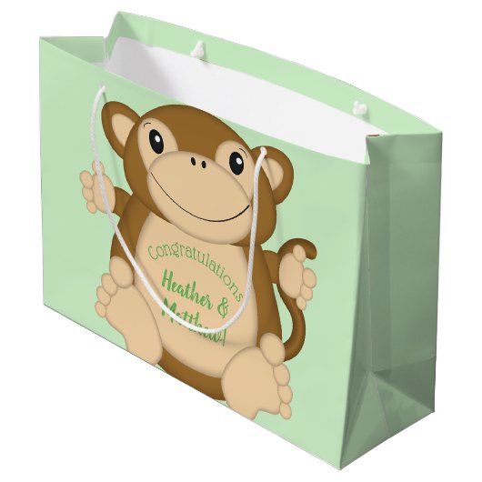 Monkey Baby shower Green Groot Cadeauzakje (Achterkant Gekanteld)