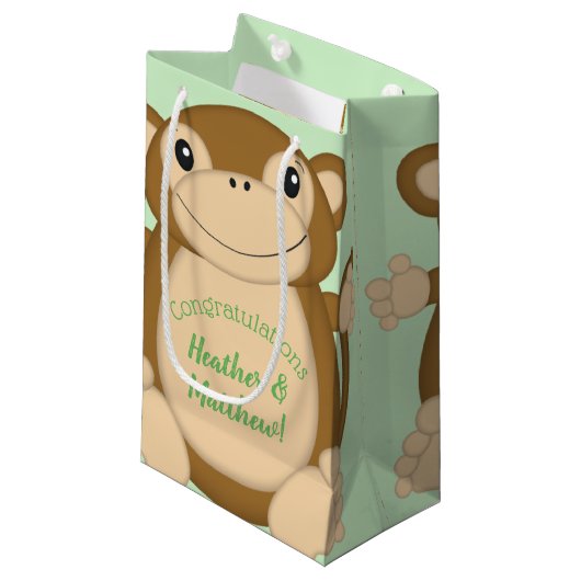 Monkey Baby shower Green Klein Cadeauzakje (Voorkant Gekanteld)