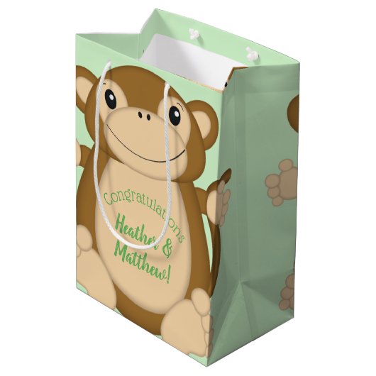 Monkey Baby shower Green Medium Cadeauzakje (Achterkant Gekanteld)