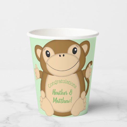 Monkey Baby shower Green Papieren Bekers (Voorkant)