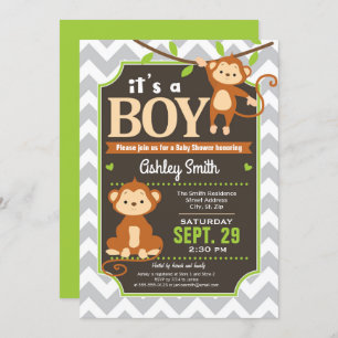 Monkey Baby shower Invitation Boy Kaart