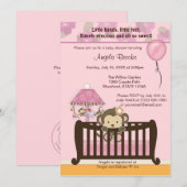 Monkey Baby shower Invitation CJ PINK Kaart (Voorkant / Achterkant)