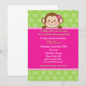 Monkey Baby Shower Invitation Girl Kaart (Voorkant / Achterkant)