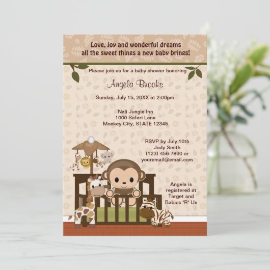 MONKEY Baby shower Invitation Nali Oerwoud NJM Kaart (Staand voorkant)