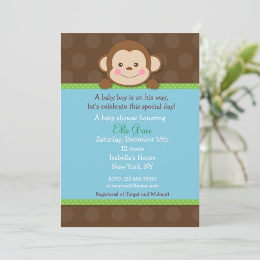 Monkey Baby Shower Invitations Garçon (Debout devant)