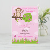 Monkey Baby Shower Invitations Girl (Debout devant)