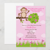 Monkey Baby Shower Invitations Girl (Devant / Derrière)