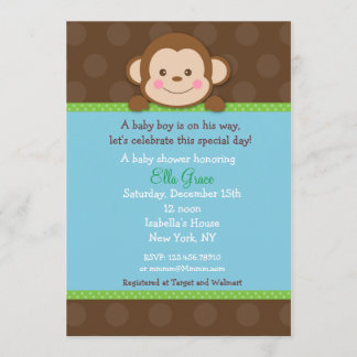Monkey Baby Shower Invitting Boy Kaart