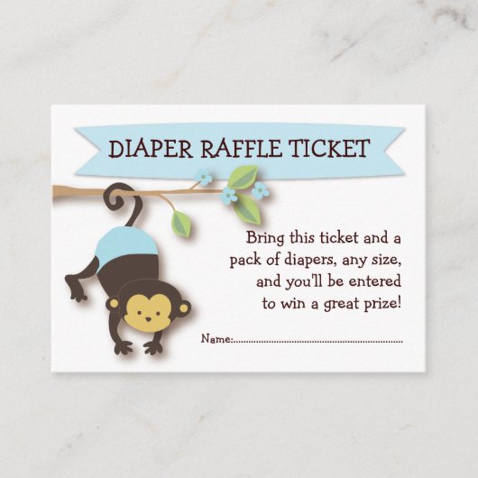 Monkey Baby shower Luier Raffle Ticket Insert Informatiekaartje (Voorkant)