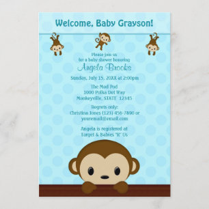 MONKEY Baby shower nodigt Polka Dot BLUE MPP3 Kaart