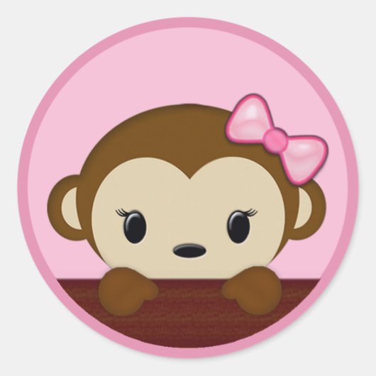 MONKEY Baby shower Polka Dot PINK GIRL-zegel Ronde Sticker (Voorkant)