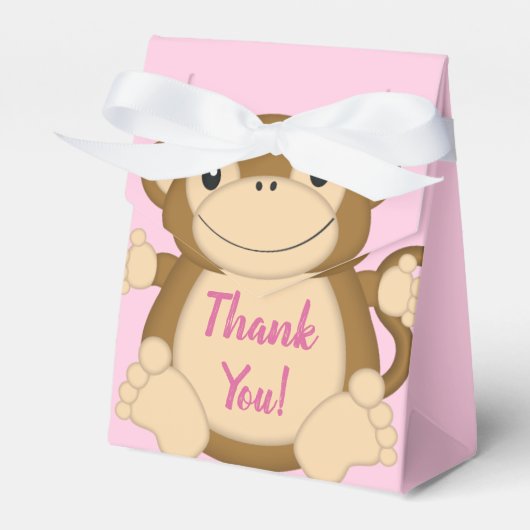 Monkey Baby shower Roze Bedankdoosjes (Voorkant Zijde)
