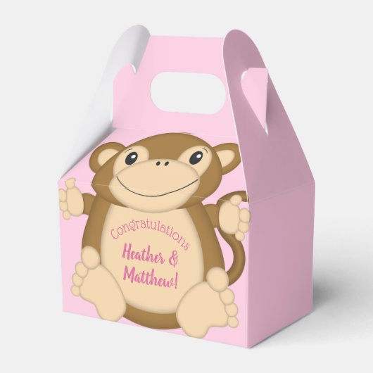 Monkey Baby shower Roze Bedankdoosjes (Voorkant Zijde)