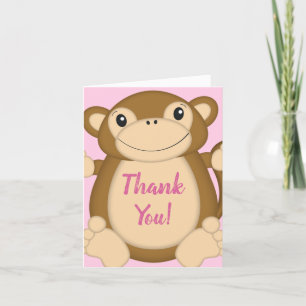 Monkey Baby shower Roze Bedankkaart