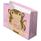Monkey Baby shower Roze Groot Cadeauzakje (Voorkant Gekanteld)