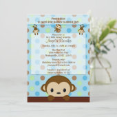 MONKEY Baby shower suitnodiging Polka Dot BLUE GRE Kaart (Staand voorkant)