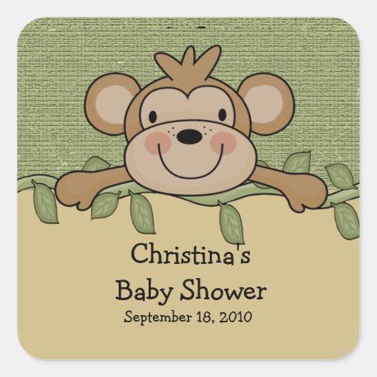 Monkey Baby shower vierkante Sticker (Voorkant)